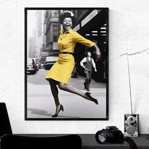 Beautiful Black Woman Dancing New York 1960s Snow Photo Black And White Museum-quality Print Active