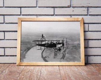 Vintage Daredevil Photographer On A Plane Black And White Photo Museum-quality Print Draft