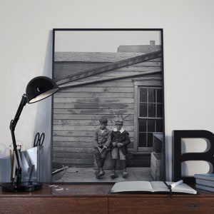 Vintage photo of 2 kids in 1900 Black And White Photo Museum-quality Print