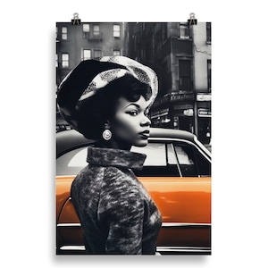 Vintage Photography Beautiful Black Woman Fashion 1960s Photo Black And White Museum-quality Print Active