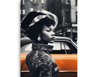 Vintage Fotografie Schöne Schwarze Frau Mode 1960er Jahre Foto Schwarz Weiß Kunstdruck in Museumsqualität Active