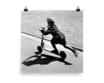 Vintage Photo Kid On A Scooter 1930s Black And White Photo Museum-quality Print