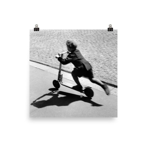 Vintage Photo Kid On A Scooter 1930s Black And White Photo Museum-quality Print