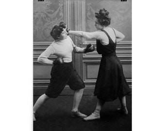 Vintage Fotografie Frauen Boxen 1920s Schwarz Weiß Druck in Museumsqualität