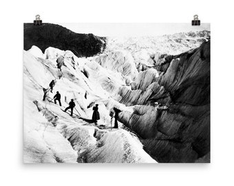 vintage Photography Climbers Mountain Glacier Black And White Photo Museum-quality Print