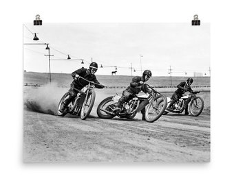 Vintage Photography Motorbike Racing Black And White Photo Museum-quality Print