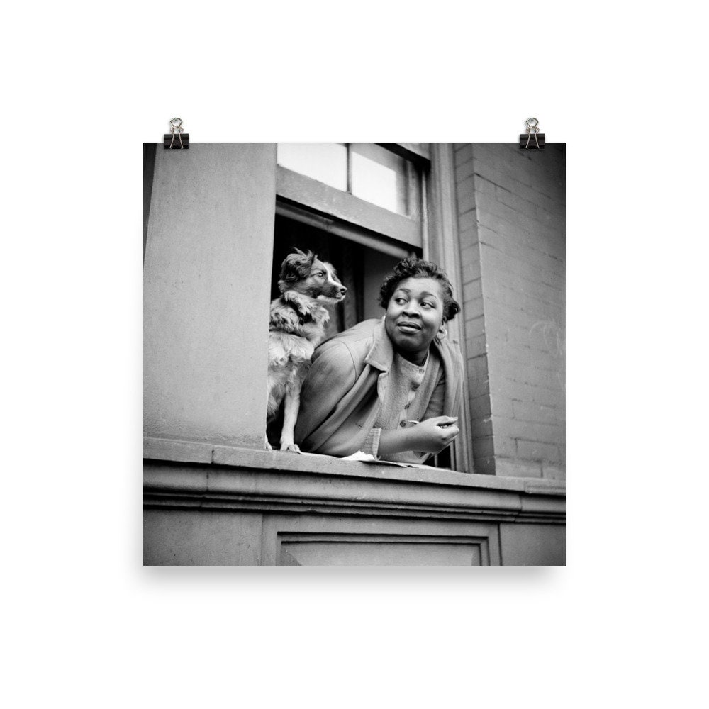 Woman and her dog in Harlem NYC 1940s, Black And White Photo Museum-quality Print