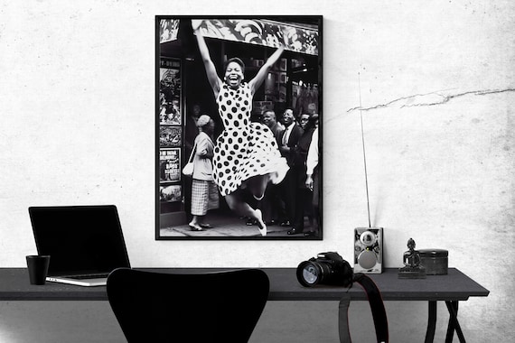 Beautiful Black Woman Smiling Harlem New York 1960 Photography Afro Art Photo Black And White Museum-quality Print