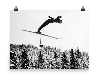 vintage Photography Ski Jump, Noir et Blanc, Wall Art, Mountain Museum-quality Print