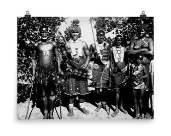 African Tribe Zulu Warriors 1900 Black and White Vintage | Etsy