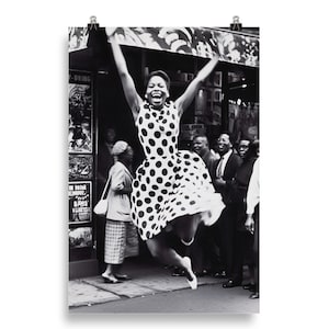 Beautiful Black Woman Smiling Harlem New York 1960 Photography Afro Art Photo Black And White Museum-quality Print