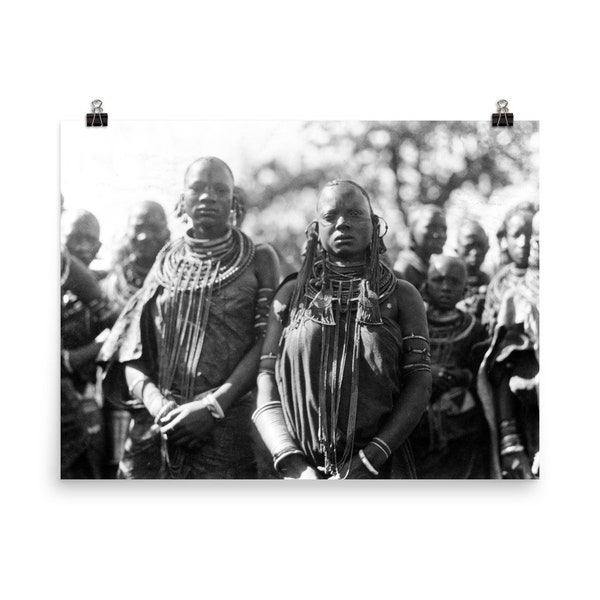 African Masai Warriors Women 1900 Black And White Vintage Photography Museum-quality Print