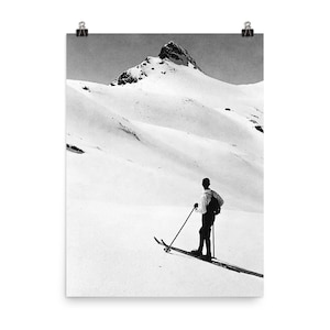 Ski Klettern, Vintage Foto schwarz und weiß, Wandkunst, Berg Kunstdruck in Museumsqualität