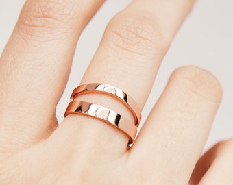 Rose gold double ring, Double band ring, Silver wavy ring, Minimalist wave gold ring, Elegant gold ring, Classy ring, Minimal dainty jewelry