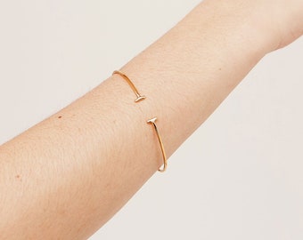 Sterling silver bangle bracelet for women, Open T bangle, Gold plated thin bangle, Perfect Jewelry Gift For Her, Minimalist bangle