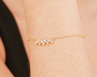 Small CZ Bracelet, Gift For Her, Tiny Gold Bracelet, Bridesmaid Gift, Tiny Pearl Bracelet, Dainty Gold Chain Bracelet