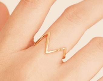 Lightning minimalistic ring, Mountain ring, Thin dainty ring, 18k gold geometric ring, Modern Silver Stackable ring, V shape Minimal ring