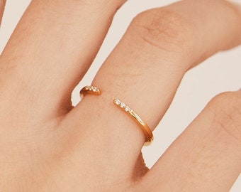 Open cz ring, 18k gold plated ring, Stacklable ring, Dainty ring, Adjustable ring, Minimalist jewelry, Minimalist ring, Tiny elegant ring