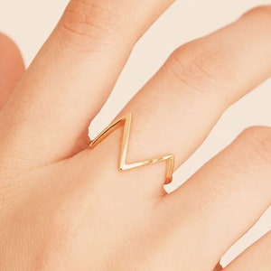 Lightning minimalistic ring, Mountain ring, Thin dainty ring, 18k gold geometric ring, Modern Silver Stackable ring, V shape Minimal ring image 1