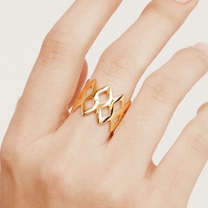 Chunky gold ring, Wide elegant ring, 18k gold plated ring, Geometric ring, Minimalist jewelry ring, Rhombus ring, Bold statement gold ring