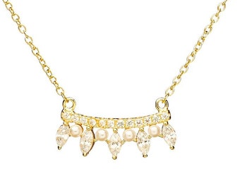 Zirconia and Pearl Necklace - Dainty necklace - Delicate CZ necklace - Minimalist necklace - Dainty Jewelry - Minimalist Jewelry