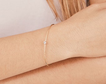 Dainty bangle, Sterling Silver Bangle, CZ Bangle, Thin bangle, Delicate bangle, Gold plated bangle, Bangle with chain