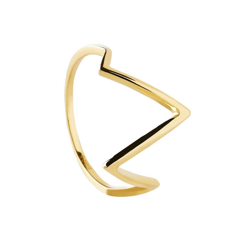 Lightning minimalistic ring, Mountain ring, Thin dainty ring, 18k gold geometric ring, Modern Silver Stackable ring, V shape Minimal ring image 7