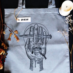 Sac Cabas en Coton Gris Linogravure Originale en édition limitée