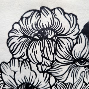 Impression Linogravure papier coton fait main Eyes Flowers | Art print illustration wall decor image 7