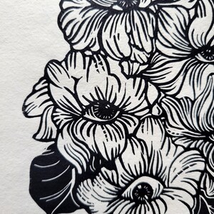 Impression Linogravure papier coton fait main Eyes Flowers | Art print illustration wall decor image 5