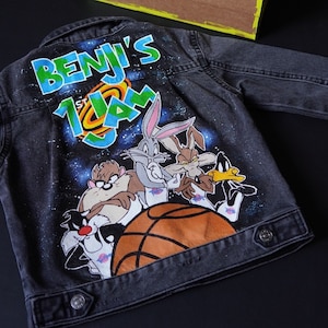 Hand-Painted Cartoon Denim Kid&#39;s Jacket: Custom Jean Art