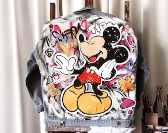 Hand-Painted Denim Jacket: 90s Pop Art