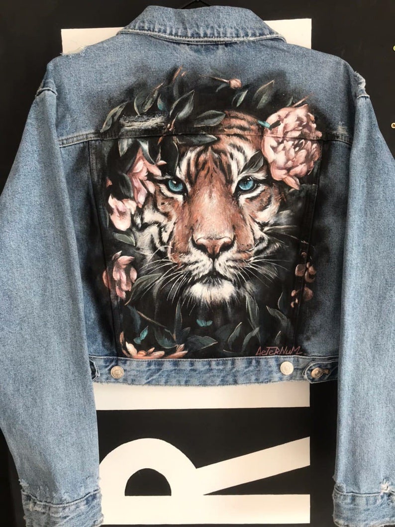 Painted Denim Jacket Tiger Custom Jean Jacket Personalized | Etsy