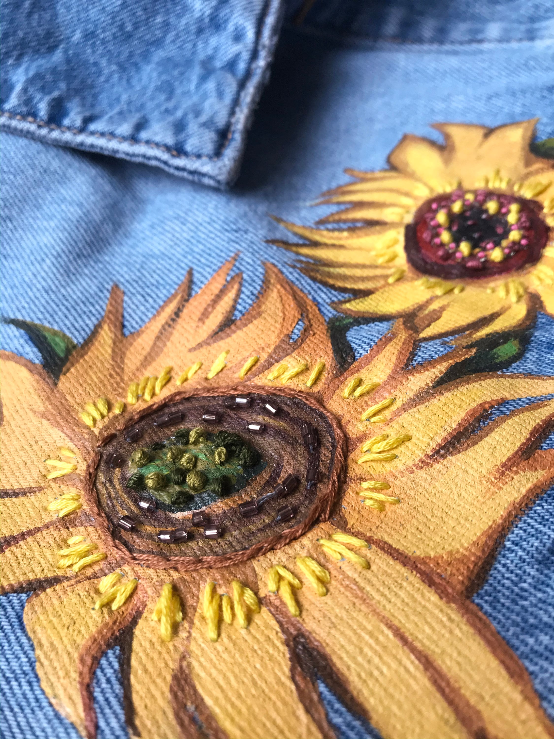 Van Gogh Sunflowers Hand-painted Denim Jacket - Customized Art - Etsy