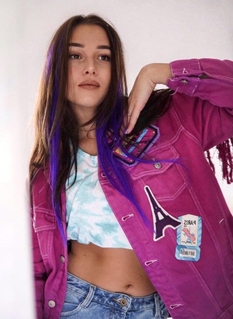 Fringe Jacket Painted Denim Pink Jacket Travel Jacket Women Etsy