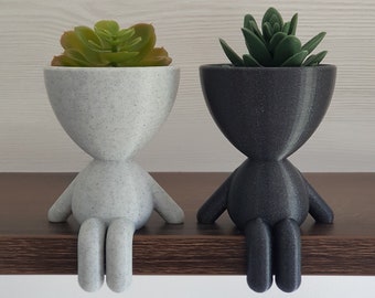 Maceta persona gordita - Sentado en el borde - Planta de interior - Macetero decorativo para cactus y suculentas - Decoración hogar - Zen