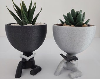 Flowerpot of person with book - Planter for Cactus and Succulents - Original Home Decor - Indoor Planter