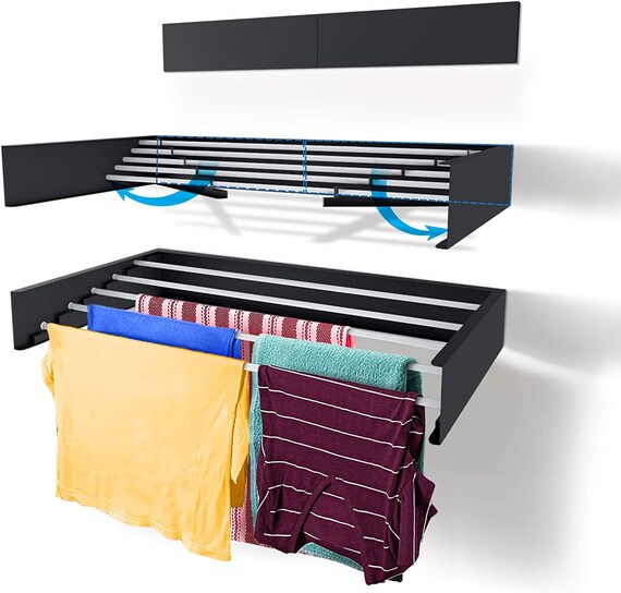 Mastershelf Laundry Retractable Wall Mounted Clothes Drying Rack Airer Folding Indoor or Outdoor 100x50x11.5cm 40x20x4.42 BLACK Etsy UK