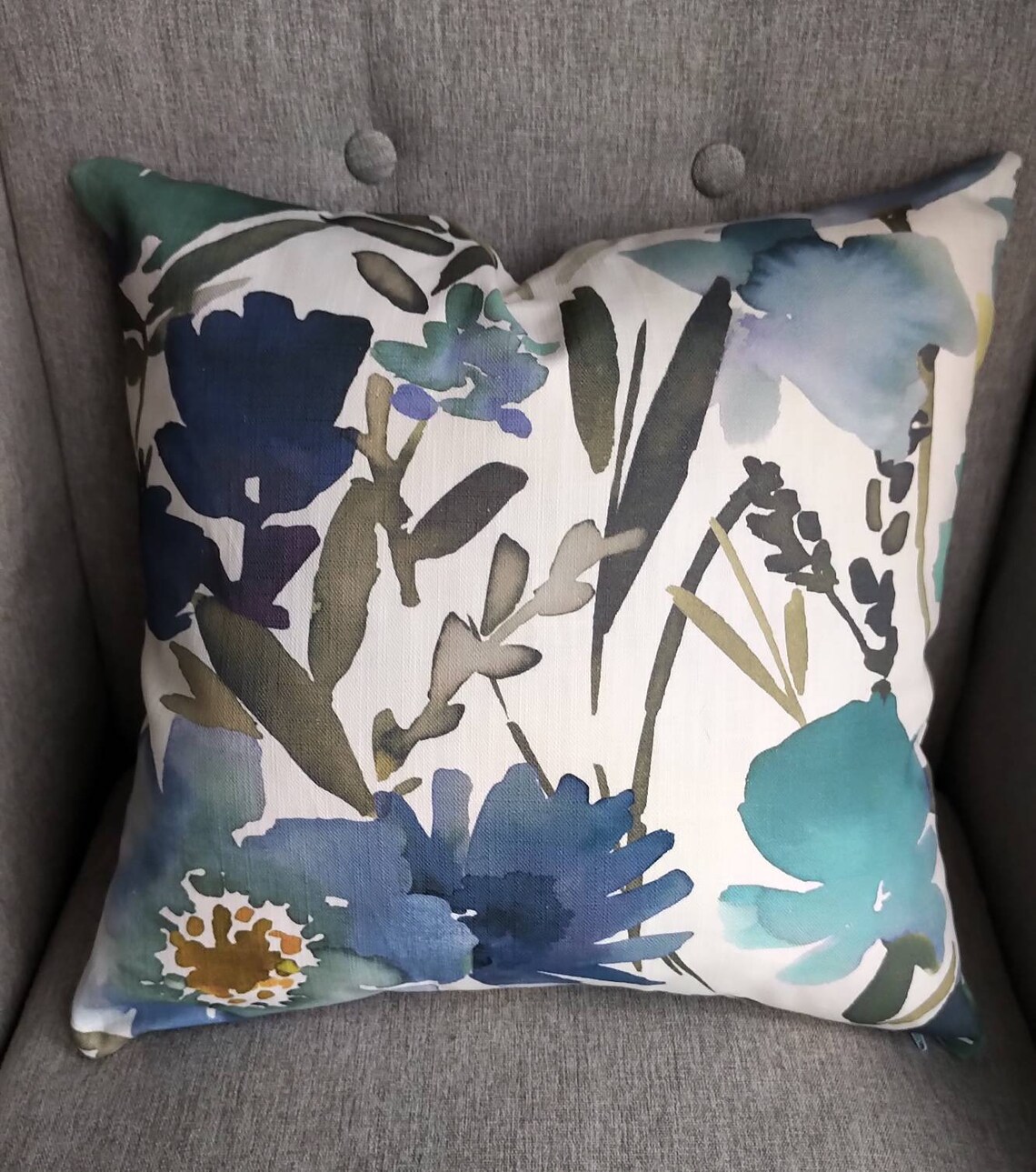 Flowered Cushion Cover in Duck Egg Blue & Green John Lewis Etsy