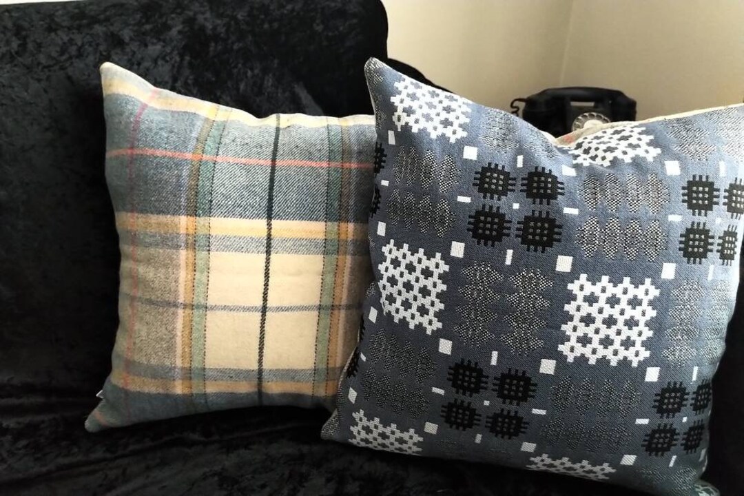 Vintage Welsh Blanket Cushion Cover in Blue Green Brown and Etsy