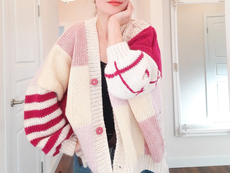 Easy Knit Patchwork Cardigan Pattern | Chunky Handknit (PDF Pattern) image 3