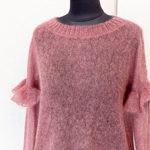 Handmade Ruffled Net Kid Mohair Sweater, Chunky Knit Pullover image 3