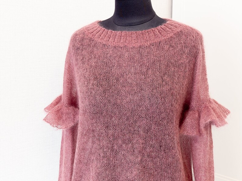 Handmade Ruffled Net Kid Mohair Sweater, Chunky Knit Pullover image 3