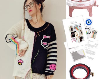 Patrón para máquina de tejer Sentro, suéter oversize patchwork, cárdigan fácil (PDF)
