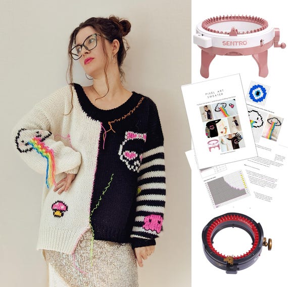 Sentro Addi Knitting Machine Pattern, Patchwork Oversize Sweater