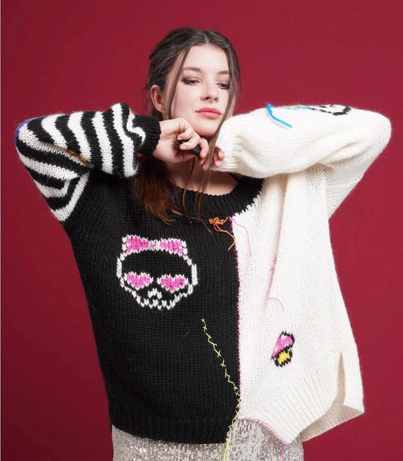 SSUR SCARY HOURS knit／XL Sentro Addi Knitting Machine Pattern, Patchwork Oversize Sweater