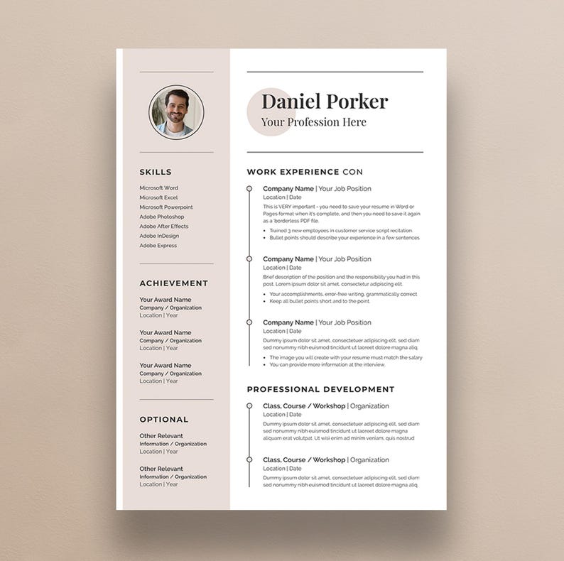 Professional Resume Template, Editable CV Template, Modern Minimalist ...
