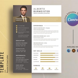 Canva Professional Resume Template, CV Template, Cover Letter, Minimal Resume Template, Creative & Modern Resume for Word, Instant Download