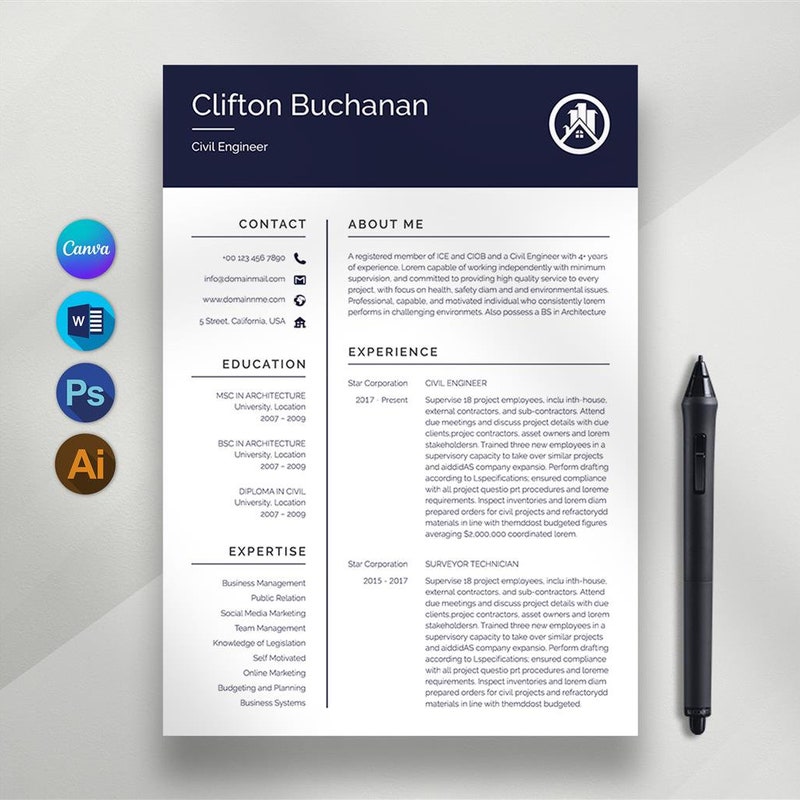 Canva resume templates for civil engineer - Etsy.de