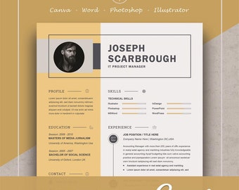Resume Template |  Modern CV Design | Editable Resume Templates | Professional and Creative Resume For Canva &  Word | Instant Download